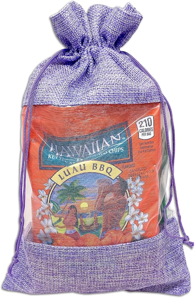48-Pack X-Large Linen Burlap & Organza Gift Bags w. Drawstrings (7.5x11.5 in, Lavender) - Party Favors, Presents, Samples & Treats Mesh Pouch by The Display Guys