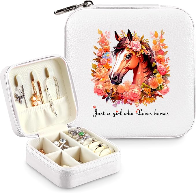 Horse Jewelry Box, Gifts For Women Teens Girls, Horse Lovers Stuff Items Accessories Things Merchandise Decor Merch, Travel Ring Earrings Necklace Organizer Holder!