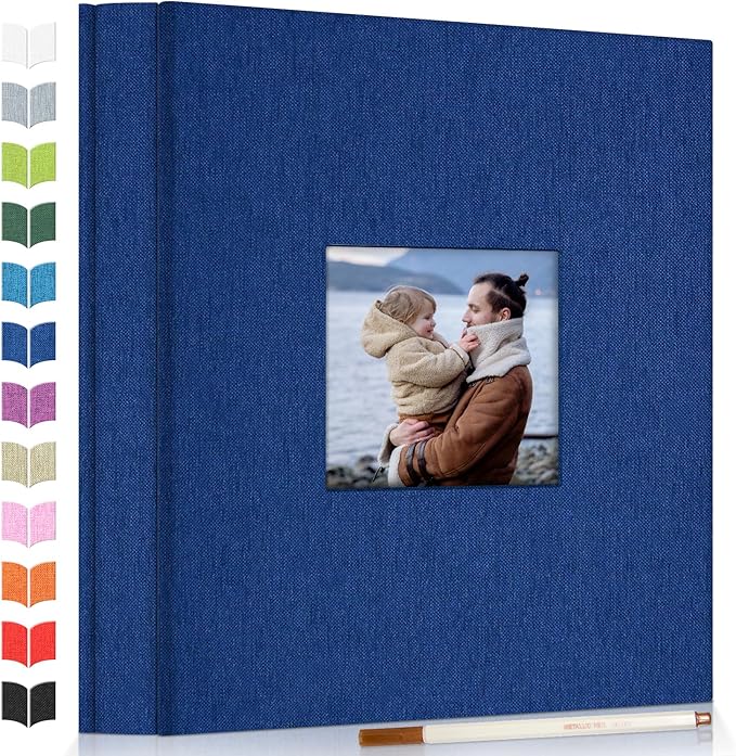 Photo Album Self Adhesive Scrapbook Album for 3x5 4x6 5x7 8x10 Pictures,40 Pages Linen Cover with Display Window DIY Photo Book,Ideal Gifts for Family Travel Wedding Baby