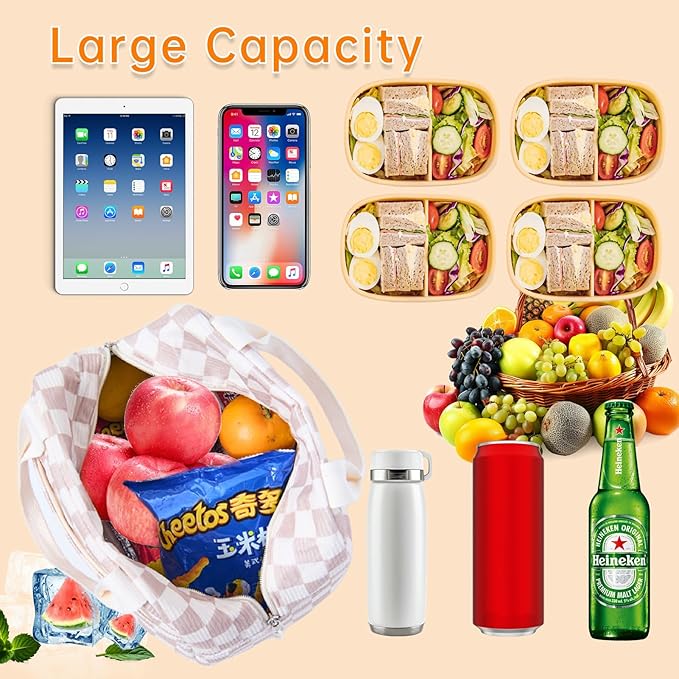 Lunch Bag for Women Men Girl,Large Cute Corduroy Lunch Tote Bags - Reusable Insulated Lunch Box for women with Handle, Leakproof WaterProof Design for Office, School, Work,Picnic.