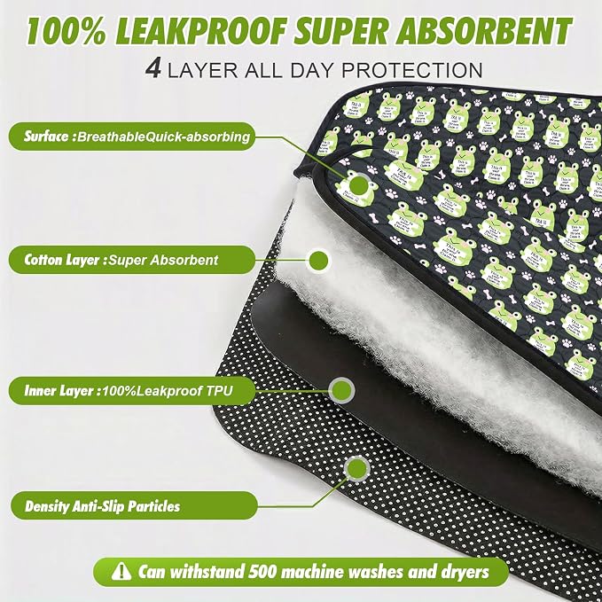 2PCS Reusable Guinea Pig Cage Liners,28"x56"Washable Fast Absorbent Odor Resistant Anti-Slip Training Pee Pads, Funny Frog Pattern,Options for Guinea Pigs, Rabbits, Hamsters, Rats, Chinchillas