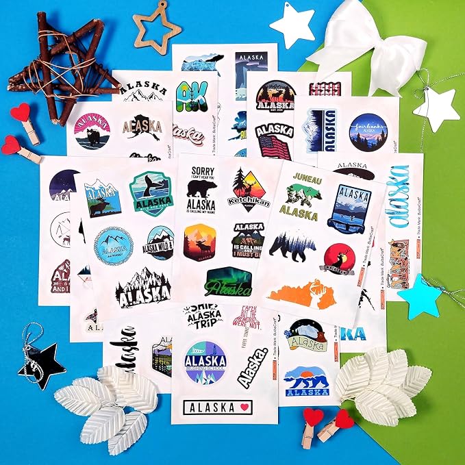 100Pcs Alaska Stickers for Water Bottles, Scrapbooking, Alaska Laptop Decals, Gifts for Women & Men