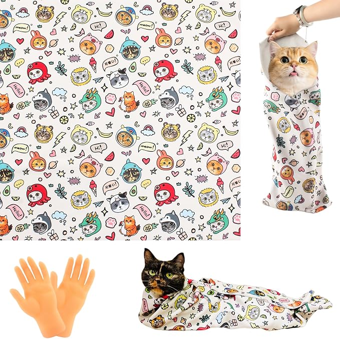 21.65" Cat Grooming Wrap for Cutting Nails Self Adhesive Cat Wrap for Nail Clipping Cat Restraint Blanket for Pet Cleaning and Beauty