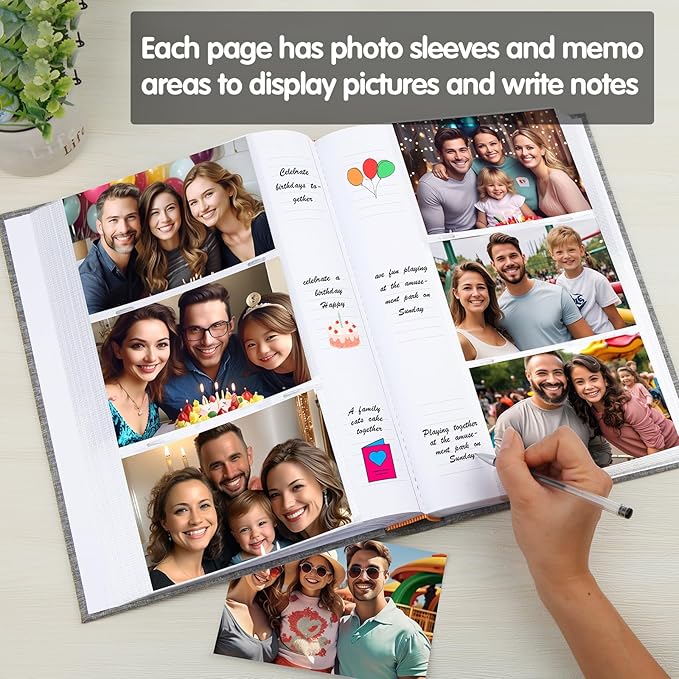 XFveivoo Photo Album 4x6 450 Photos with Writing Space,4 x 6 Photo Book Linen Cover with Front Window, 4x6 Picture Album 450 Photos Photo Album Book for Wedding Kids Travel Family Baby Pictures, Grey