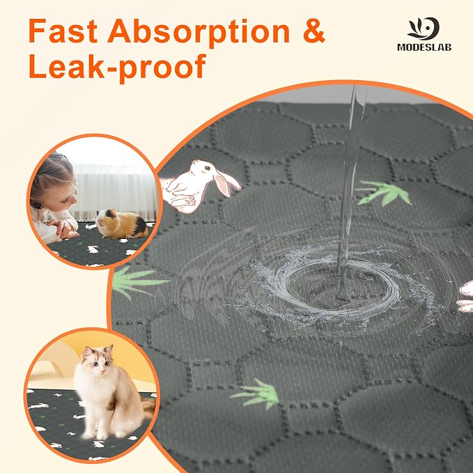 2-Pack Guinea Pig Cage Liner, 18in x 24in Fast Absorption Washable Bedding Pee Pads for Dogs Puppy Rabbit Small Animal Cage Mat, Leakproof & Non-Slip