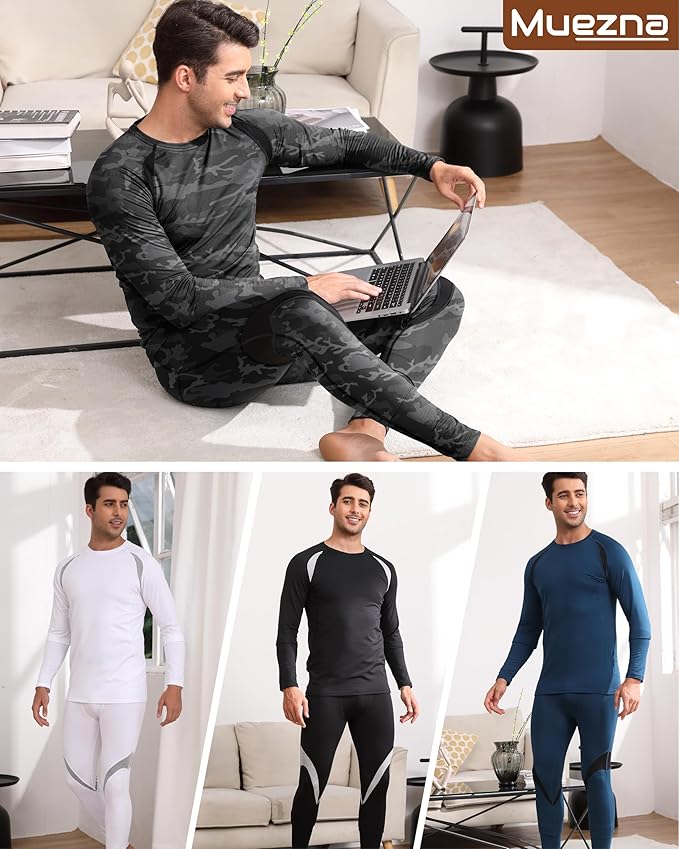 Muezna Men's Thermal Top and Bottom Set Underwear Long Johns Base Layer with Soft Fleece Lined