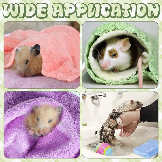 Newwiee 24 Pcs Guinea Pig Fleece Bedding Blankets Bulk Washable Small Animal Fleece Cage Liners Pet Wash Cloth Sleeping Mat Cover for Hamster Chinchilla Rabbit Hedgehog (12 x 12 Inch,Multicolor)