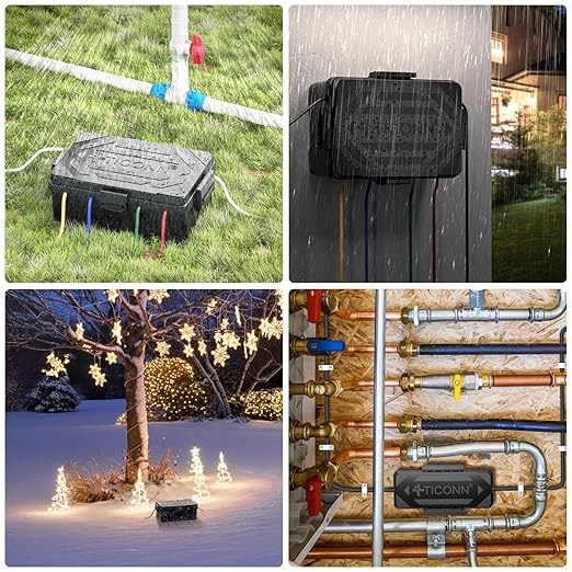 TICONN Outdoor Electrical Box, IP54 Splash-Proof Outdoor Extension Cord Cover, Protects Power Strip, Plug, Socket, Timer, Holiday Lights (Black, Large) (Pack of 2)