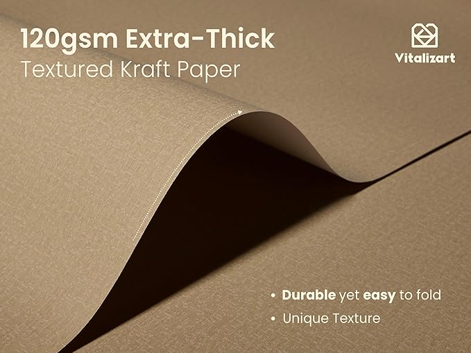 Vitalizart Textured Wrapping Paper Set 17" Roll Twine Ribbons & Tags Extra Thick All-in-One Neutral Tan Kraft Christmas Gift Wrap Birthday Baby Shower Wedding Crafts Vintage Minimalist Housewarming Flower Book