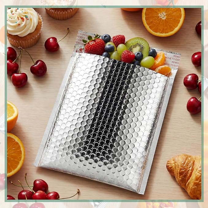 50 Pack Insulated Silver Thermal Bubble Mailers 8 x 11 in, Waterproof Metallic Foil Padded Envelopes, Self Adhesive Bubble Mailer Bags for Cold Shipping, Food, Perishables, Cosmetics