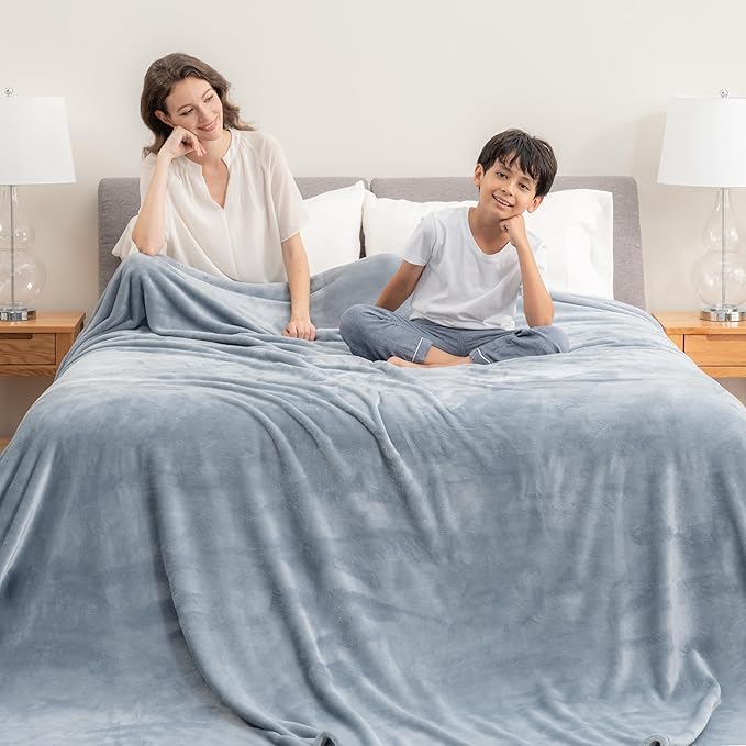 Berkshire Blanket VelvetLoft Big Oversized King Family Blanket, All Season Mid-Weight Ultra Silky and Fuzzy, Seamless Extra Large (Polar Blue, 120x120 Inches)