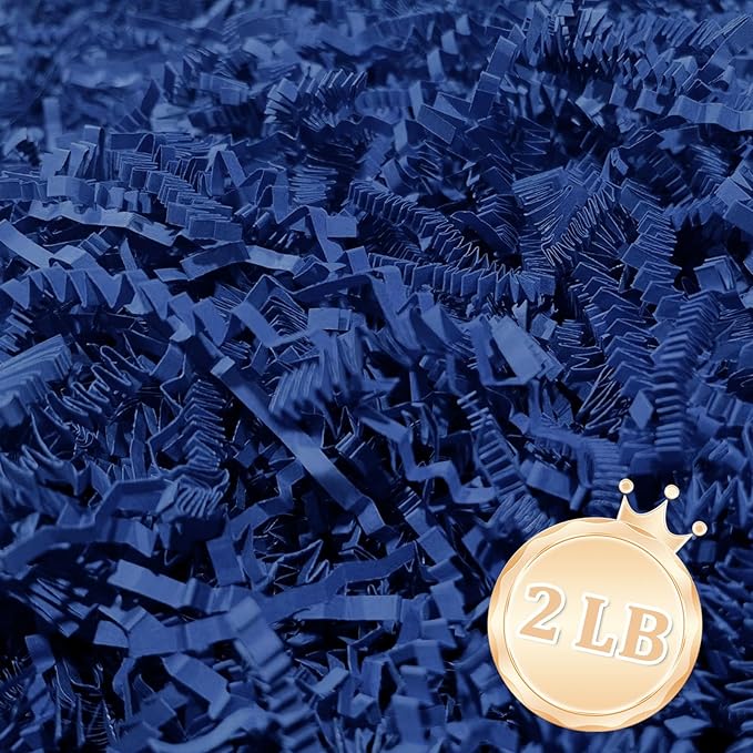 2 LB Royal Blue Crinkle Cut Paper Shred Filler Great for Gift Wrapping, Light Royal Blue Basket Fillers, Birthday, Gift Wrapping, Halloween Thanksgiving Christmas Party Decor Filling Supplies