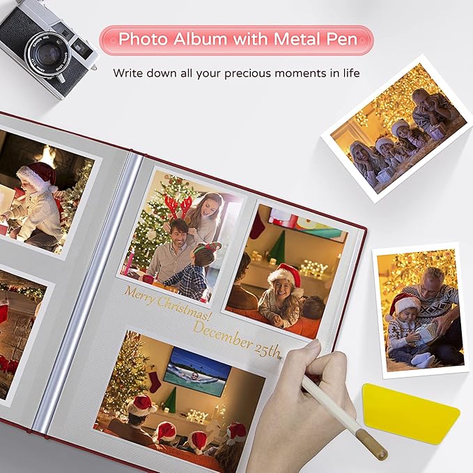 Popotop Large Photo Album Self Adhesive 4x6 5x7 8x10 Scrapbook Album DIY Picture Book,Gifts for Mom,Family Baby and Wedding,with Metal Pen and Plastic Board