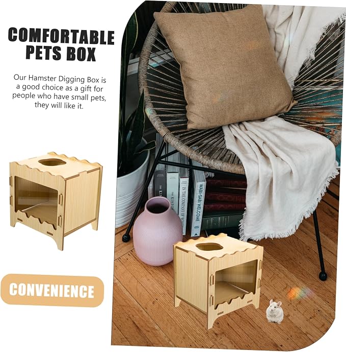 SUPVOX Hamster Digging Box Toy Wooden Nest Thick Bedding Creative Hideout for Small Pets Fun Hamster Plaything for Cage Accessories
