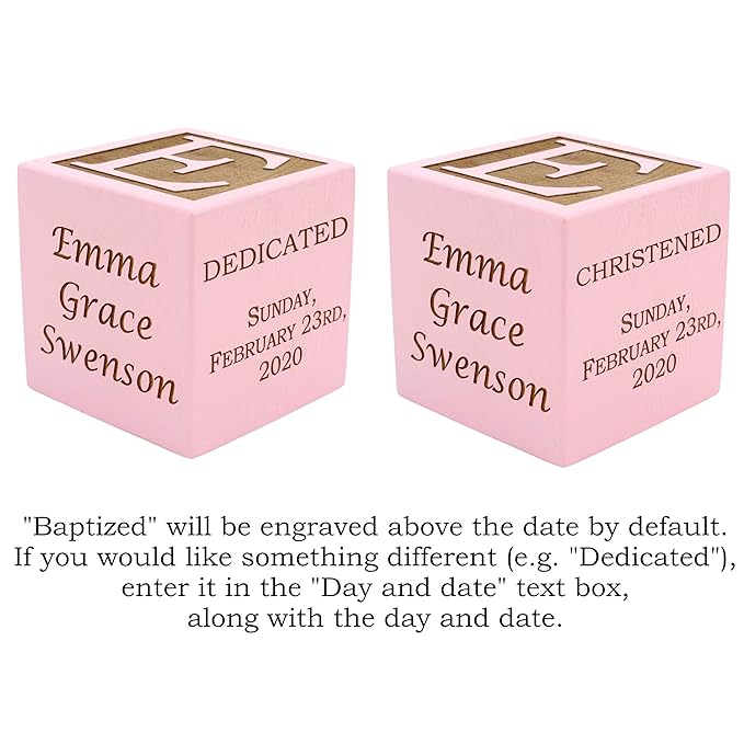 Personalized Pink Baby Baptism/Dedication/Christening Wood Block, Choose From 3 Sizes, Baptism Gift For Girl, Baby Dedication Gifts, Unique Baptism Gifts (2.5" pink)