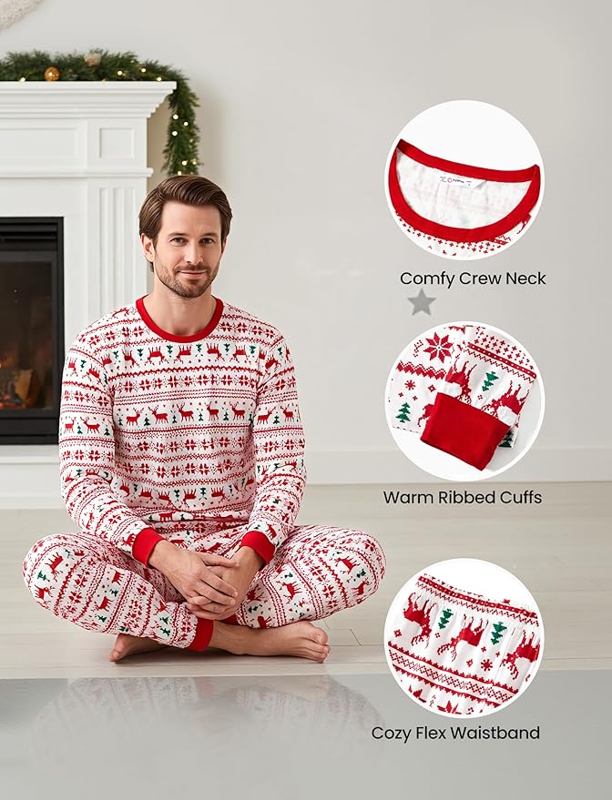 PATPAT Christmas Family Matching Pajama Sets Includes Christmas Socks - Perfect for Family Photos & Holiday Celebrations