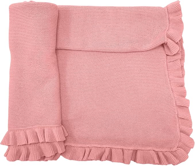 Ruffle Knit Blanket for Baby - 100% Luxury Soft Cotton Knit Warm Cozy Cuddle Stroller Crib Blanket for Newborns, Infants, & Toddlers (Rose Pink)