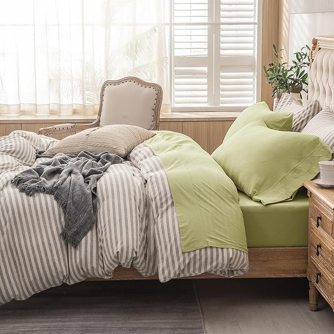 PURE ERA Jersey Knit 4pc Bed Sheet Set 100% T-Shirt Cotton Super Soft Comfy Breathable Fits Mattress Up to 20" Extra Deep Pocket (Solid Mocha Green, King)