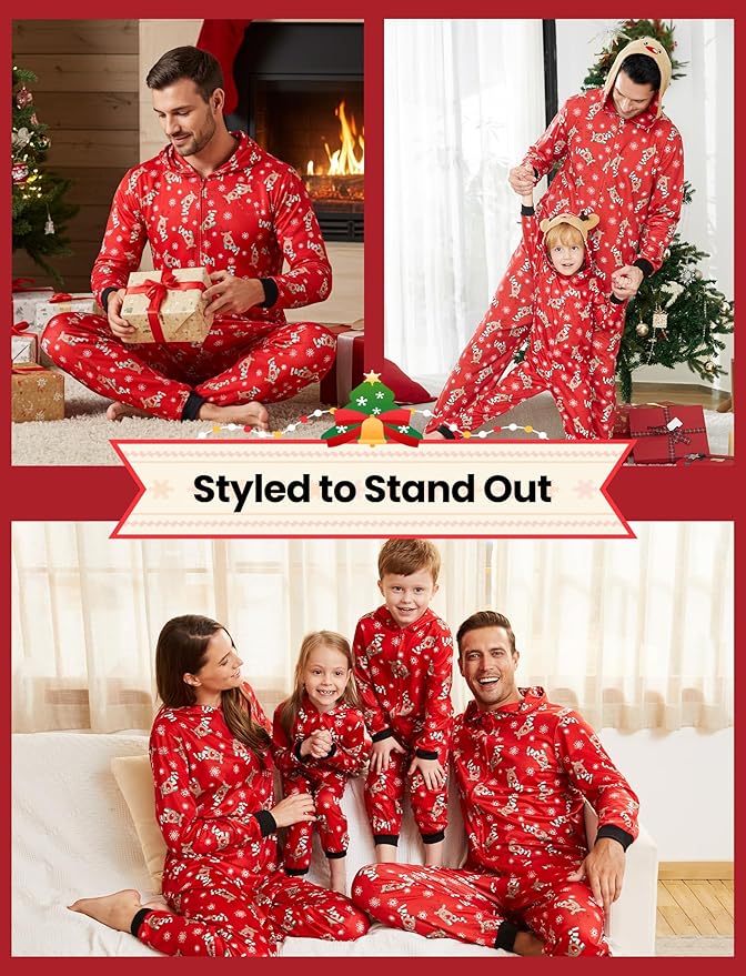 PATPAT Matching Family Christmas Onesie Pajamas – Holiday Hooded Jumpsuit Sleepwear PJs Couples Xmas Loungewear with Socks
