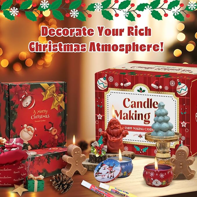 DIY Christmas Candle Making Kit, Make Your Own Scented Candles at Home with Wax Melter, Festive Molds, Soy Wax & Fragrances, All-in-One Wax Melts Kit for Holiday Crafting & Gifting