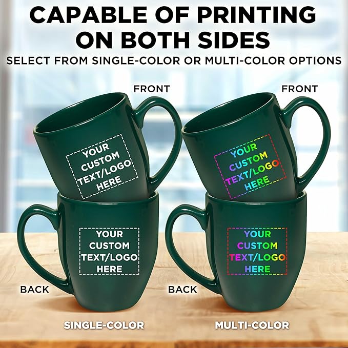 Custom Large Coffee Cups 16 oz. Set of 100, Personalized Bulk Pack - Perfect for Tea, Espresso, Cappuccino, Hot Cocoa - Green