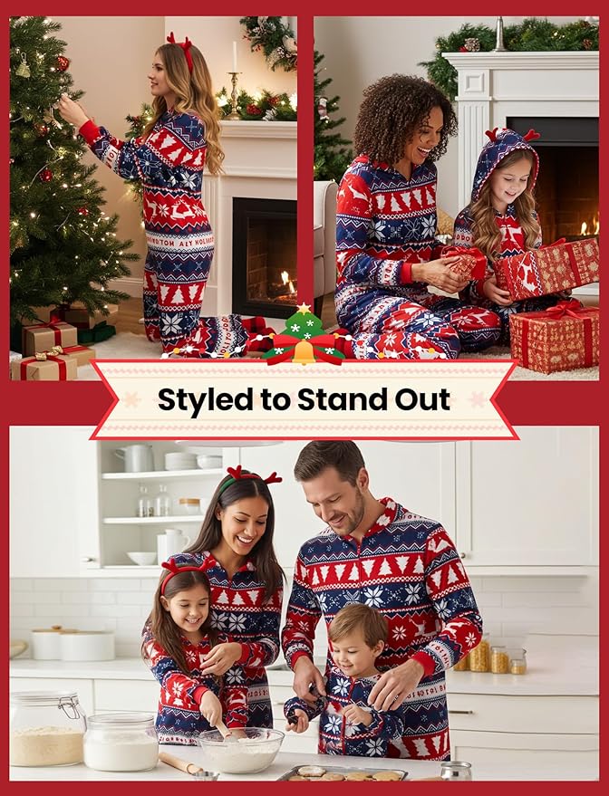 PATPAT Matching Family Christmas Onesie Pajamas – Holiday Hooded Jumpsuit Sleepwear PJs Couples Xmas Loungewear with Socks