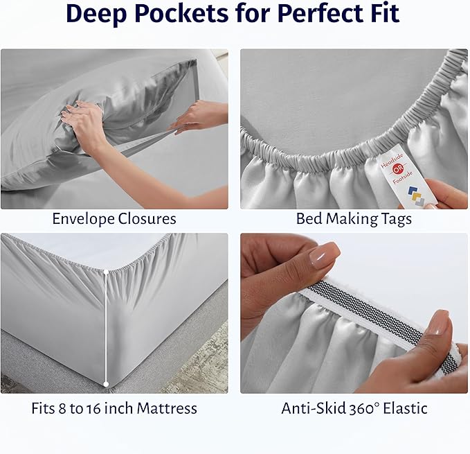 California Design Den Certified 100% Egyptian Cotton Sheets Cal King Size Set - Percale Sheet Set with Deep Pockets, Lightweight, Crisp, Cool & Durable Luxury Bedding - Light Grey