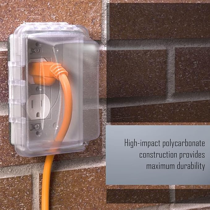 TayMac MM410C Single Horizontal/Vertical Mount 1-Gang Weatherproof In-Use Electrical Outlet Cover for Home Improvement, 2.75 in, Clear