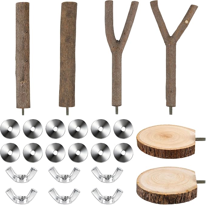 6 PCS Bird Perch Set | Natural Birch Wood, Straight & Forked Perches with Platforms, For Parakeets, Cockatiels, Conures, Lovebirds, Cage Accessories
