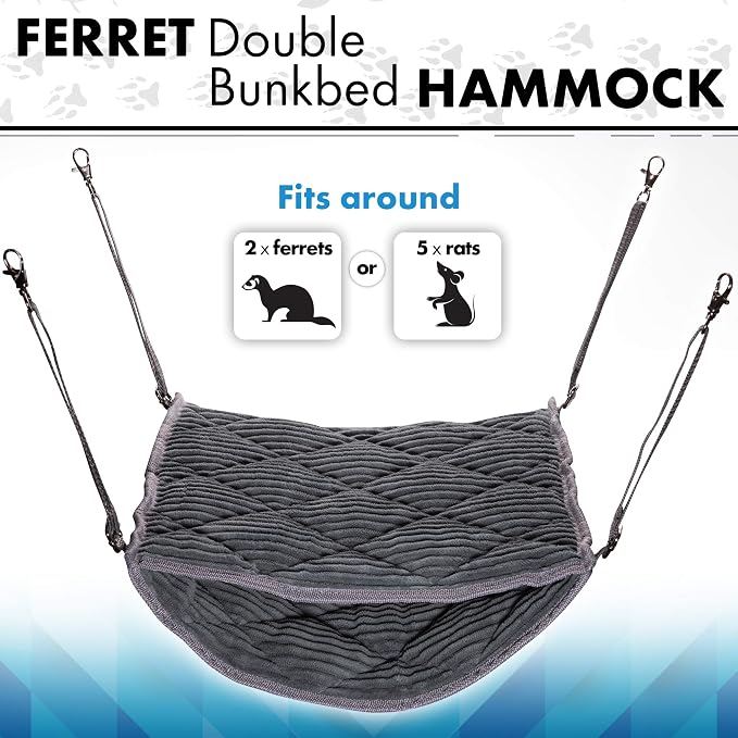 Ferret Hammock for Cage - Plush Double Bunk Bed Hanging Clips - Perfect for 2 or More Small Pets! (Rats, Ferrets, Hamsters, Guinea Pigs, Chinchillas & Squirrels) - Purple