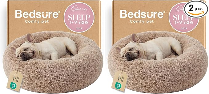 Bedsure Calming Dog Bed Medium Size Dog Donut Washable Pet Bed,30in 2 Pack | Fluffy Faux Fur Round Cuddler,Machine Washable,Anti-Slip Bottom,Anti-Anxiety,Deep Sleeping for Pets Up to 45 Lbs