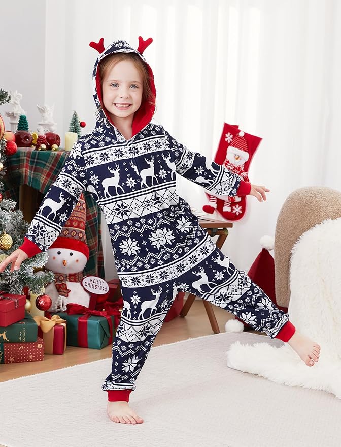 PATPAT Matching Family Christmas Onesie Pajamas – Holiday Hooded Jumpsuit Sleepwear PJs Couples Xmas Loungewear with Socks