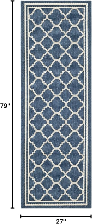 SAFAVIEH Courtyard Collection 2'3" x 6'7" Navy/Beige CY6918 Trellis Indoor-Outdoor Waterproof Easy-Cleaning Patio Backyard Mudroom Runner-Rug