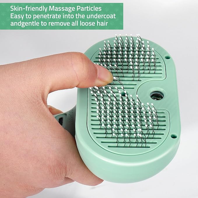 Bunny Ferret Steam Brush Release Button Self Cleaning Spray Comb for Long and Short Hair Cats Rechargeable Steaming Cat Grooming Brush Steamer to Remove Loose Hair (Green)