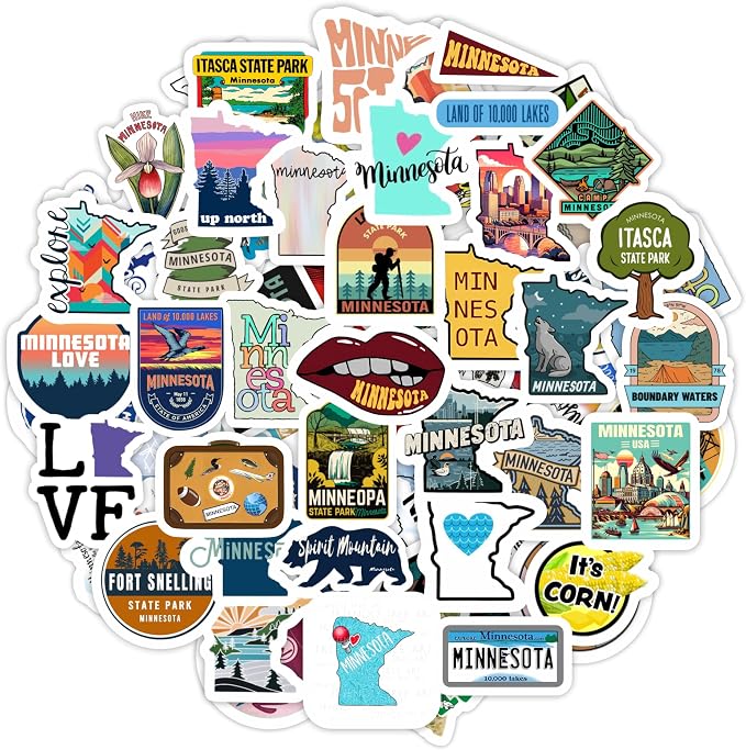 100Pcs Minnesota Stickers for Water Bottle and Laptop - State Souvenirs, Decorations & Gifts, Waterproof Vinyl Decals, Gifts for Women & Men