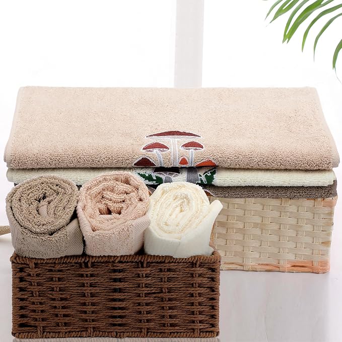 3 Pcs Mushroom Decorative Hand Towels for Bathroom Decor | Mushroom Kitchen Towels Set, Farmhouse 100% Cotton, Embroidered Towel for Bathroom Kitchen 13.3 x 29.5''