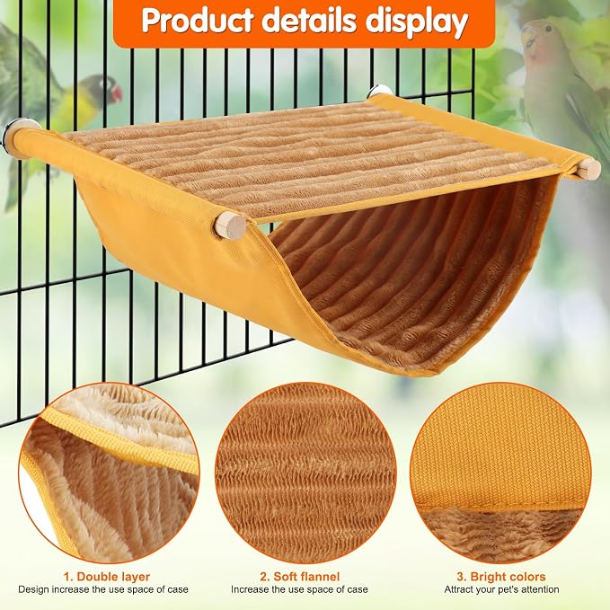 BWOGUE Bird Nest Bed Hanging Hammock, Parakeet Bed for Cage, Cockatiel Bed | Warm Fleece Snuggle Hut, Double-Layer Comfort, Wooden Perch Setup, Washable Hammock