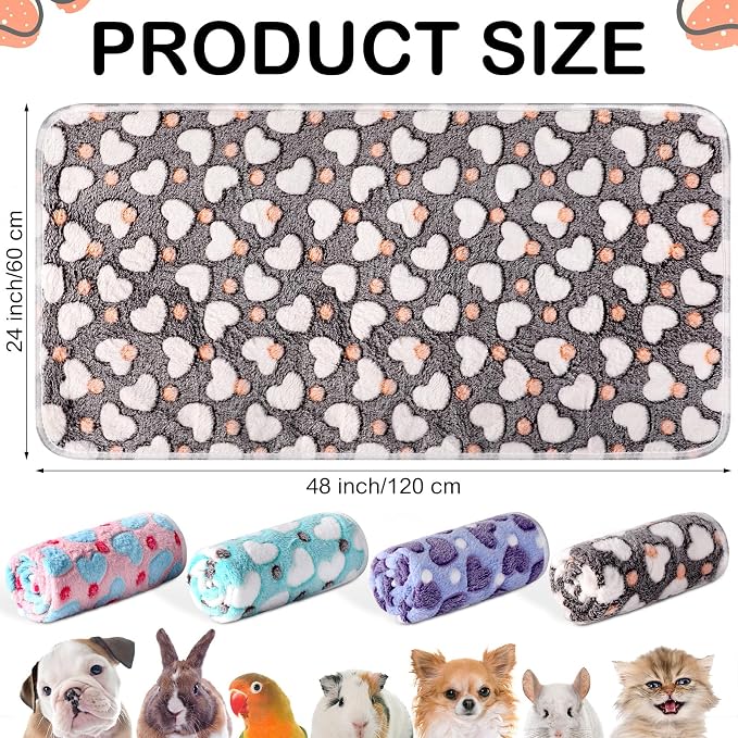 Tudomro 8 Pcs Guinea Pig Fleece Cage Liners, Heart, 47 x 24 Inch | Washable Reusable Small Animal Bedding, Absorbent Blankets for Ferret Chinchilla, Soft Fleece Mat Pads Protect Furniture