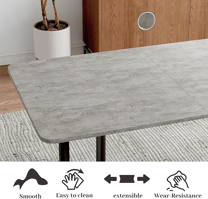 63"- 78.7" Extendable Dining Table Set for 8, Modern Kitchen Table with 8 PU Leather Chairs, Thickened Expandable MDF Wooden Table with Metal Legs for Dining Room, Kitchen, Office