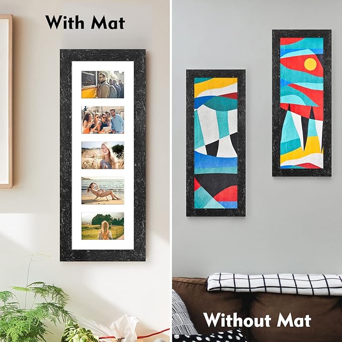 8x24 Picture Frame Display 5 opening 4X6 Picture Frame Collage,Multi Photo Frame with Mat,Plexiglass,Wall or Tabletop Decor,Black Wood Grain