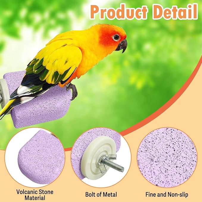 PINVNBY 4 PCS Bird Perch Stands Parrot Calcium Perch Beak Grinding Stone Foot Claws Trimmer Parakeet Platform Parrot Chewing Toys for Small Medium Cockatiel Conure Lovebird Finch(Pink)