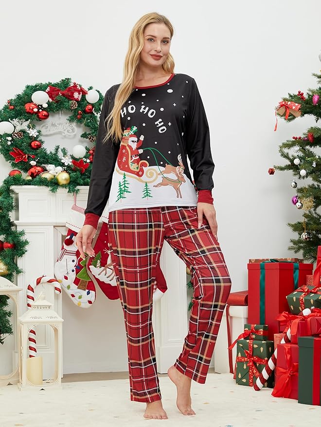 YIJIU Christmas Pajamas Cute Deer Print Long Sleeve Totem PJS Set