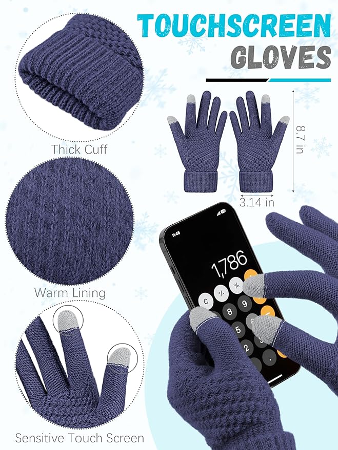 Winter Beanie Hat Scarf Gloves, Warm Fleece Knit Hats Touch Screen Gloves Neck Scarf Set Winter Gifts for Unisex Adult