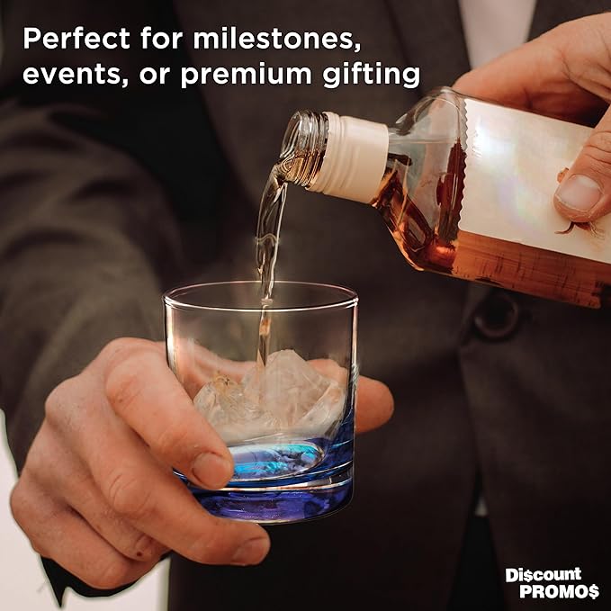 DISCOUNT PROMOS Lexington Rocks Whiskey Glass 10.5 oz, Set of 12, Bulk Pack - Perfect for Scotch, Bourbon, Whiskey, Cocktail - Blue