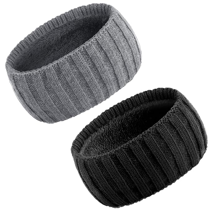AQOKKA Knit Winter Headbands for Women Fuzzy Wool Fleece Lined Ear Warmers Elastic Turban Crocheted Head Wrap Winter Accessories for Women Cold Weather