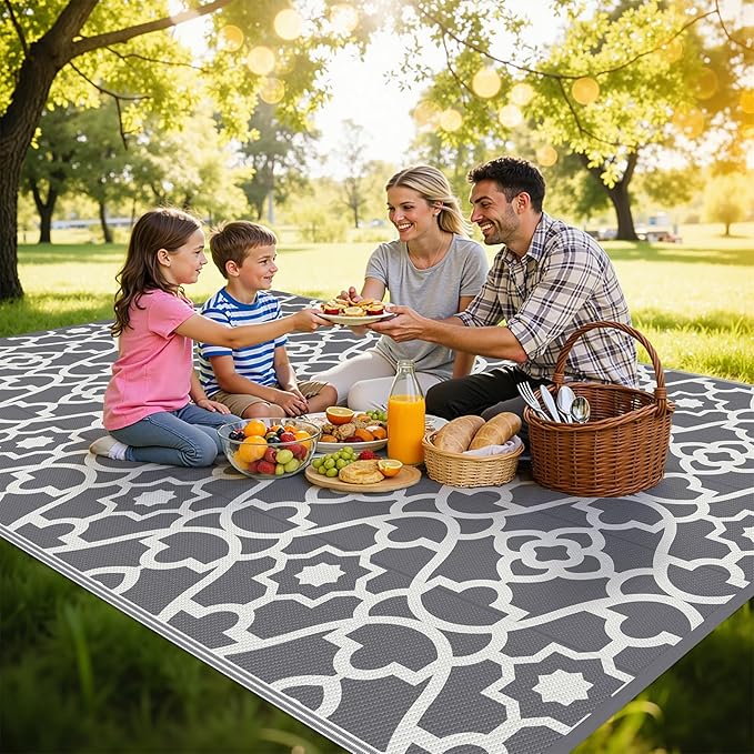 HEBE Outdoor Rug Waterproof 8x10, Plastic Straw Rug Camping Rug, Reversible Outdoor Patio Rugs RV Mat Clearance, Indoor Outside Floor Carpet for Porch,Deck,Camper,Balcony,Backyard