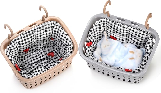 DEAYOU 2 Pack Rat Hammock for Cage, Chew Proof Small Animal Hanging Basket Bed with Hooks, Chinchilla Hideout Ferret Cage Accessories for Guinea Pig, Hamster, Sugar Glider, Hedgehog