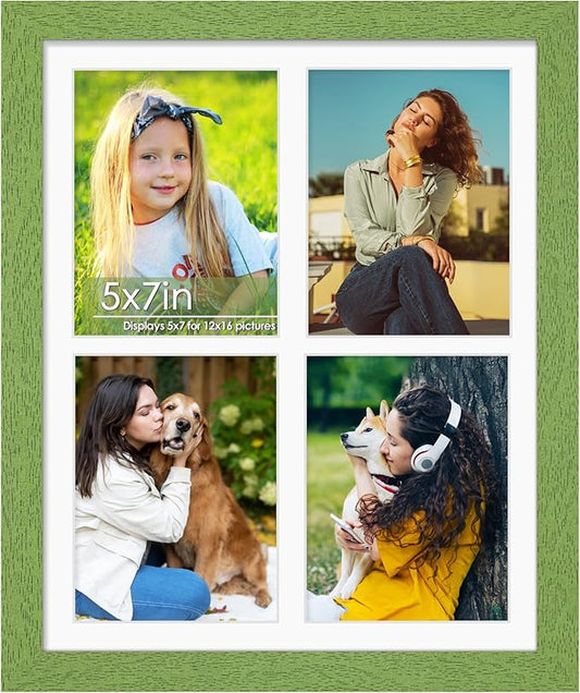 12x16 Picture Frame 5x7 Collage Picture Frame Displays Four 5x7 inch Photos or 12x16 (Without Mat) for Available Horizontal Wall Mounting Display and Vertical Green