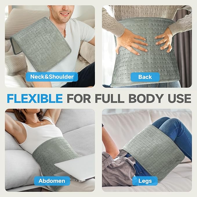 GOTCOZY Heating Pad for Back Pain Relief & Cramps,Electric Heating Pads for Neck and Shoulders with 2H-Auto Shut Off and 5 Heat Settings,Gifts for Mom Men 12''X24''(Grey)