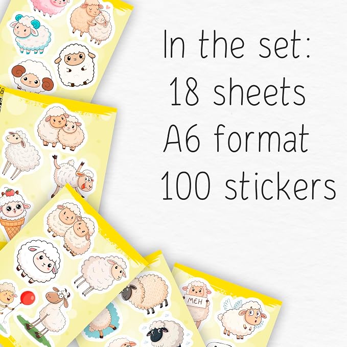 100Pcs Sheep Stickers for Scrapbooking - Sheep Gifts, Party Supplies - Lamb & Farm Animal Stickers - Gift for Women & Men